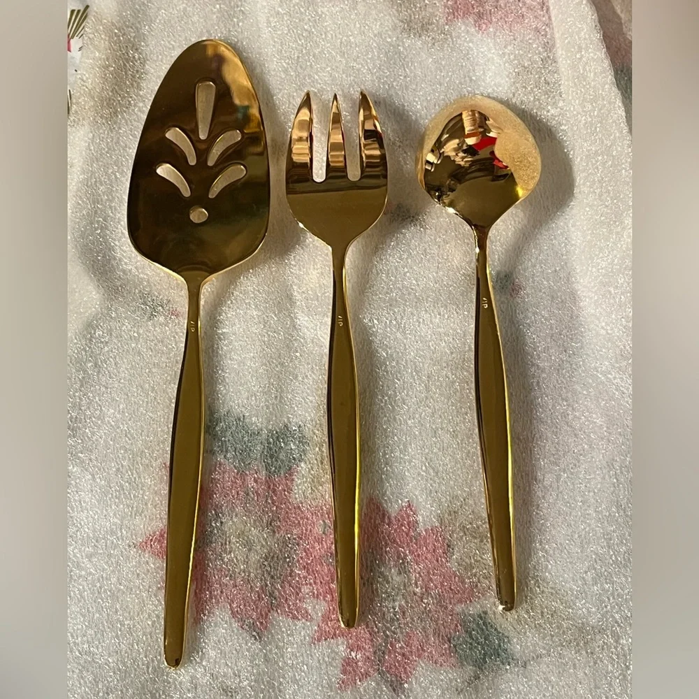 VIP gold tone electroplated serving set of 3 utensils cake server spoon fork